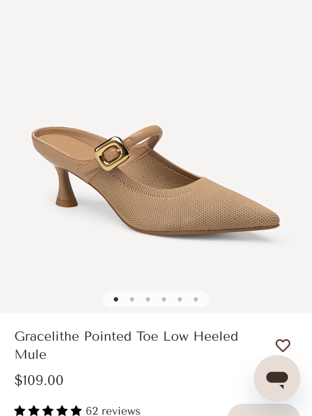 Gracelite Pointed-Toe Mule in Tan with Gold Buckle